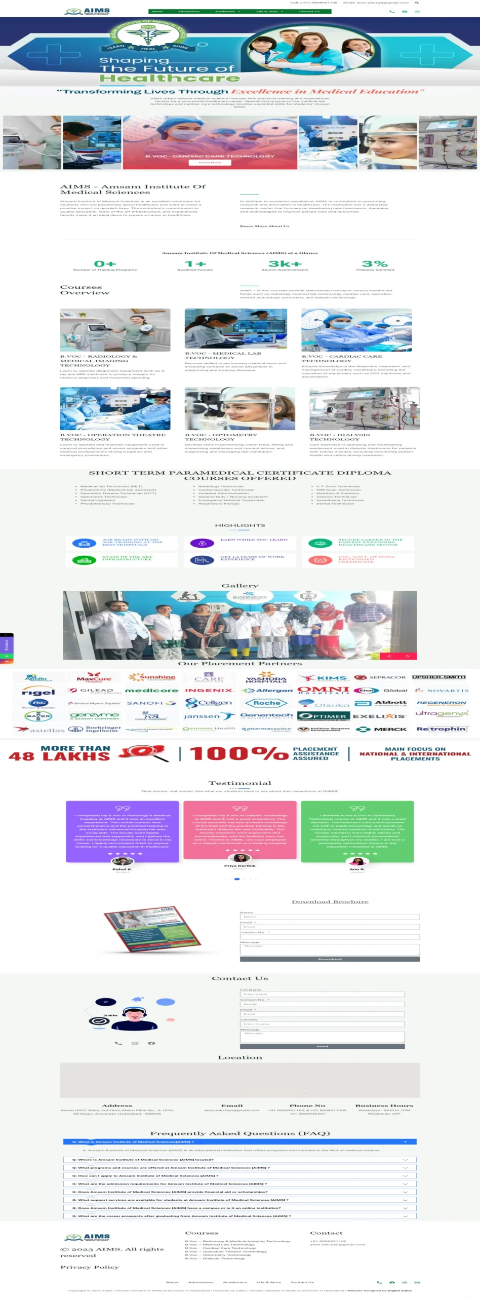 AIMS medical sciences and healthcare website developed by MD Ayan