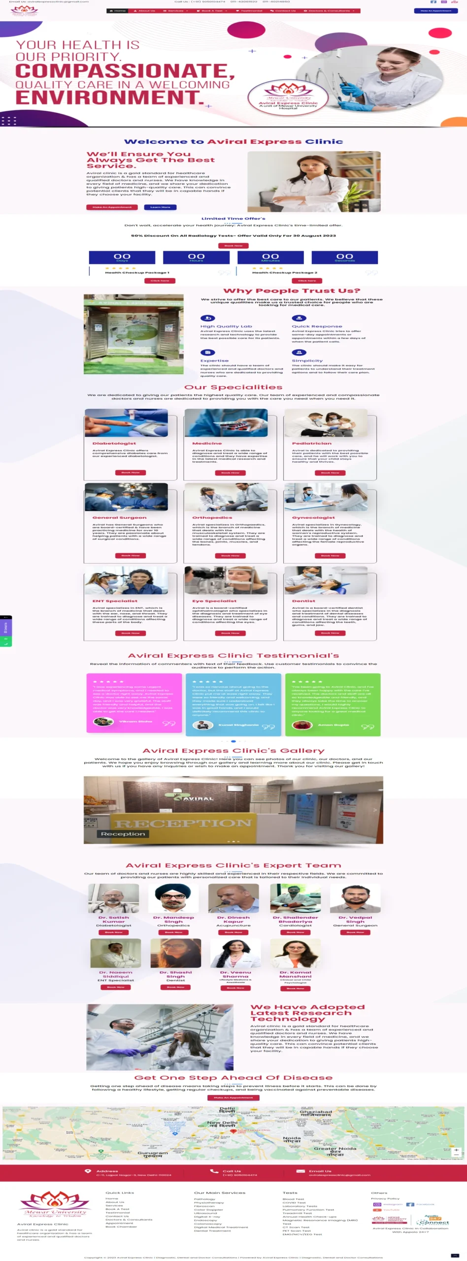 Aviral Express Clinic diagnostic healthcare website developed by MD Ayan