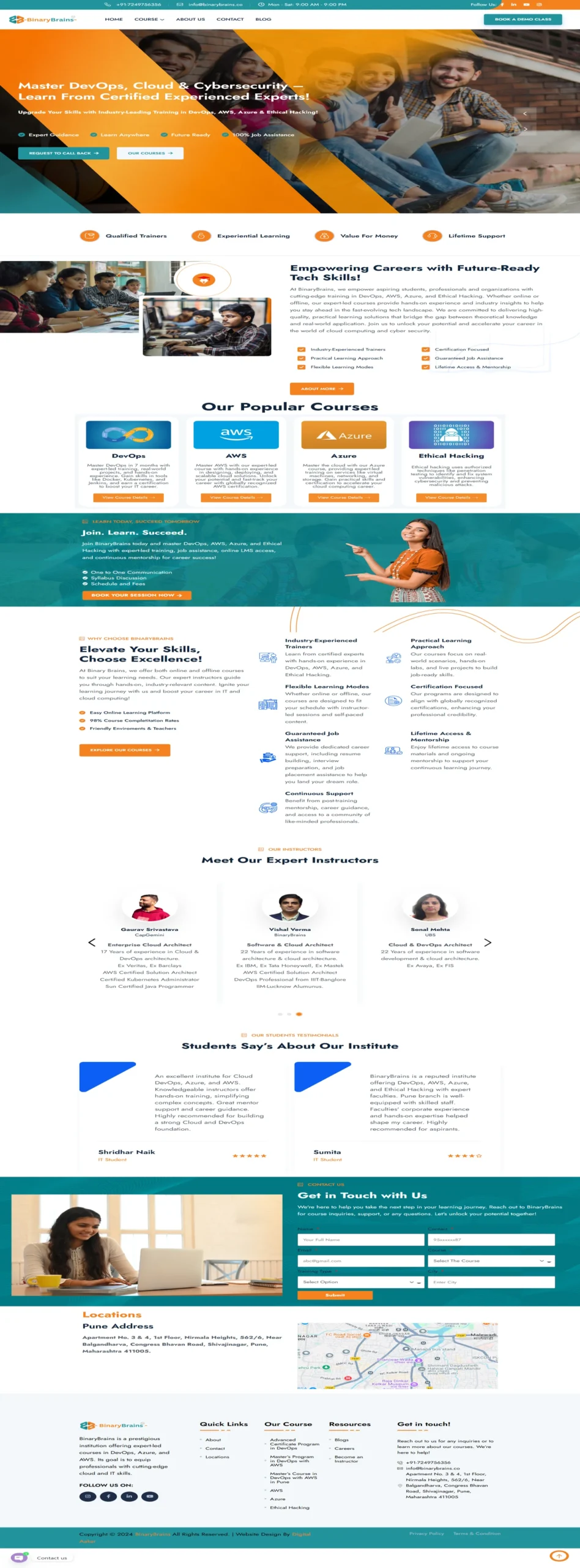 BinaryBrains DevOps, Cloud and Cybersecurity training website designed and developed by MD Ayan